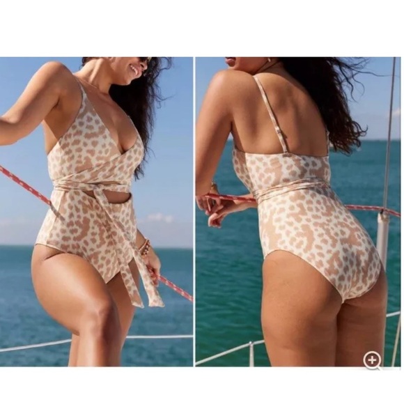 NWT Aerie Leopard LONG Full Coverage Wrap Top One Piece Swimsuit Sz M Long - Picture 14 of 14